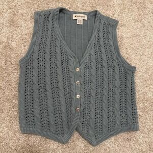 90s Vintage Appleseed's Cable Knit Sweater Vest | Sage Green | Medium